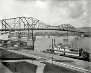 1898. Winona, Minnesota. Bridges over the Mississippi. Sternwheeler Lafayette Lamb
